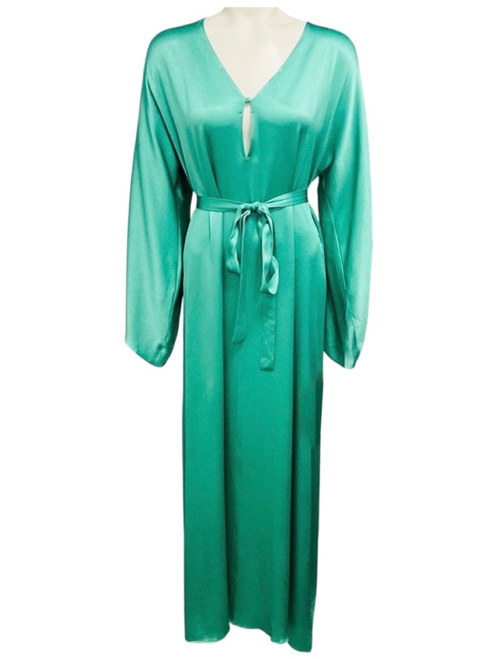 ANTONELLI FIRENZE EMERALD GREEN MATTIOLI SILK SATIN MAXI DRESS WITH BELT